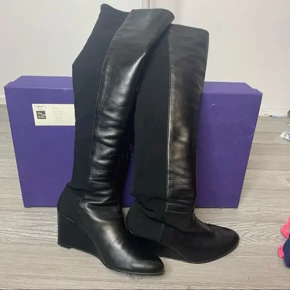 Stuart Weitzman demiwedge 5050 Nappa black leather boots sz 9